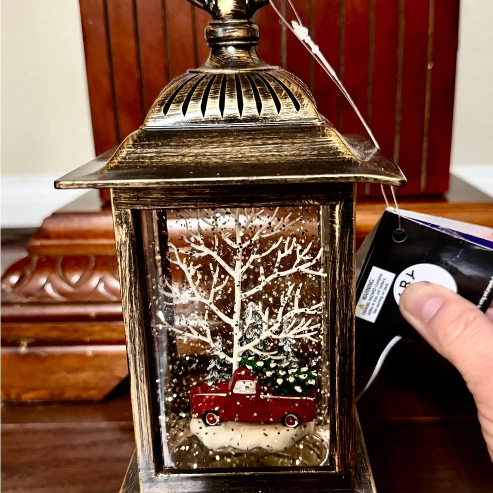 Vintage Bronze Lantern with Snow Globe Scene